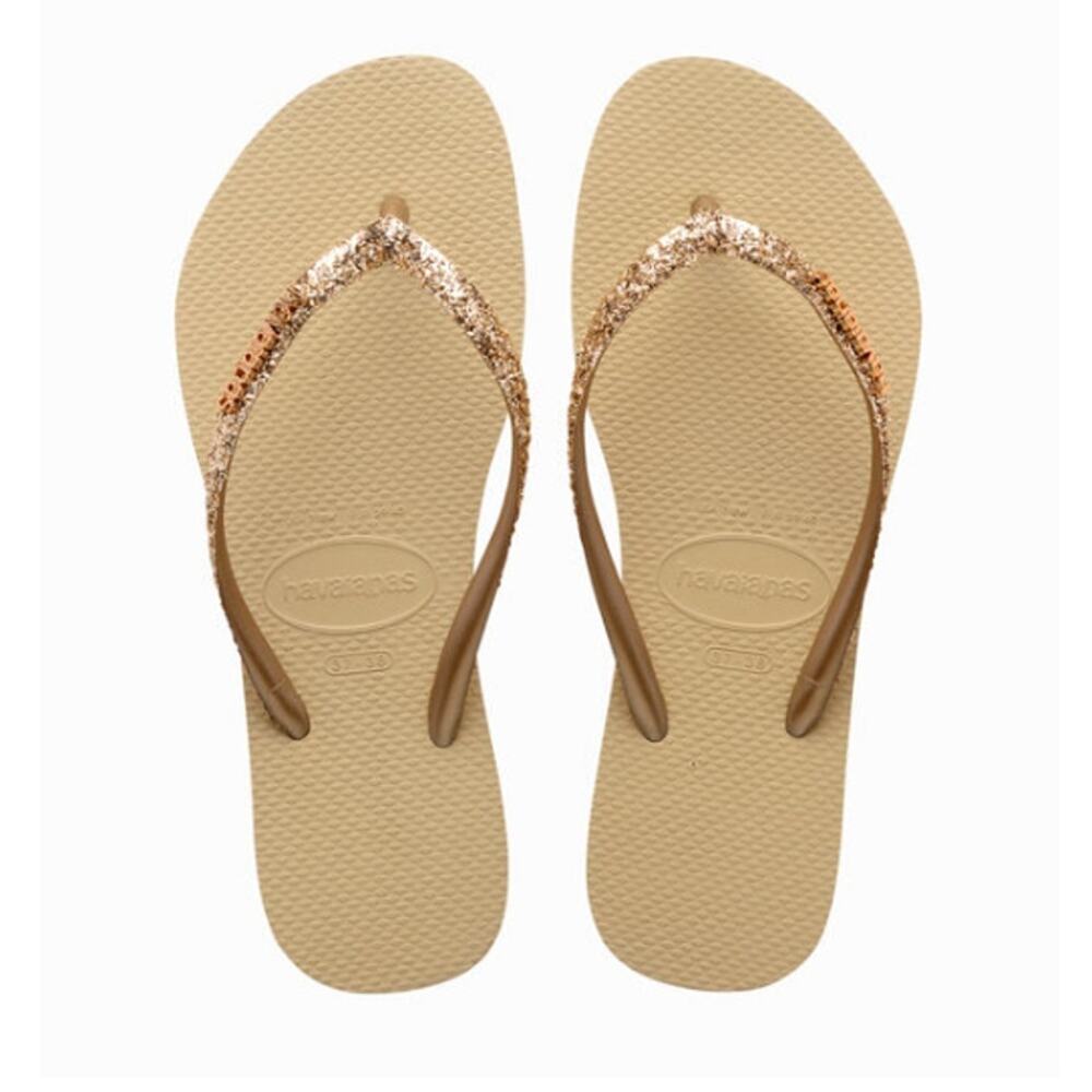 Havaianas Women's Sand Gray Slim Glitter II Flip Flops Size 9/10